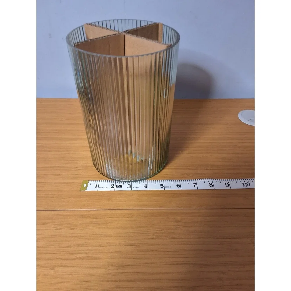 Better Homes And Gardens Green Glass Ribbed Hurricane Candle Holder. NIB